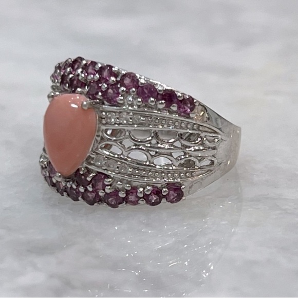 Oregon Peach Opal Rhodolite Garnet Zircon Sterling Silver Ring - Picture 4 of 15